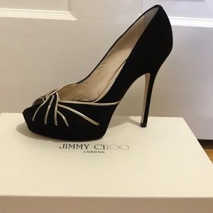 Jimmy Choo Suede Black with Glitter Gold Trim